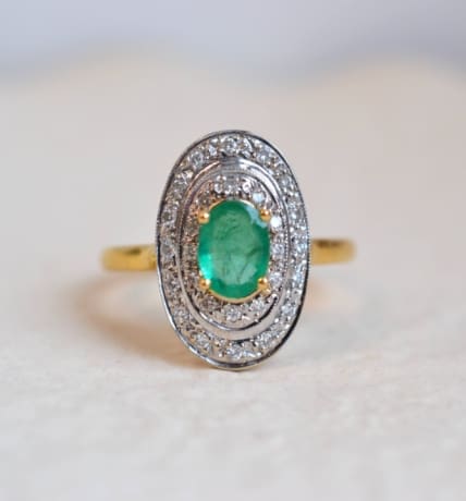 bague 2 ors emeraude et diamants