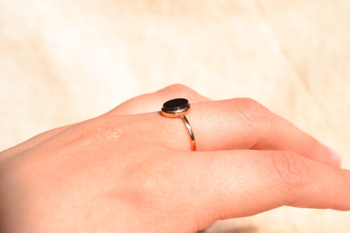 Bague de fiançailles Vintage en Or jaune 18 carats sertie d'Onyx