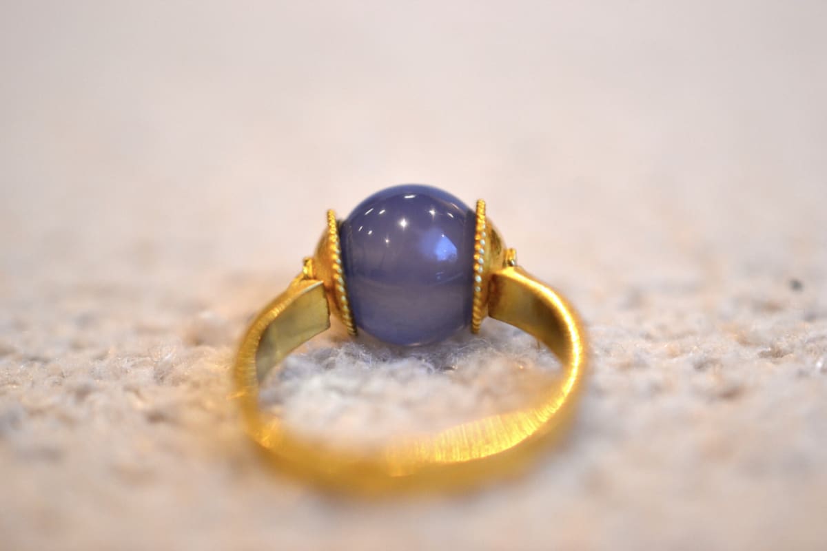bague boule calcedoine bleue