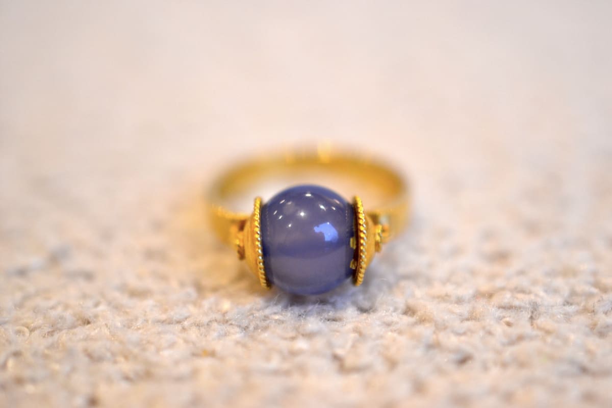 bague boule de calcedoine bleue