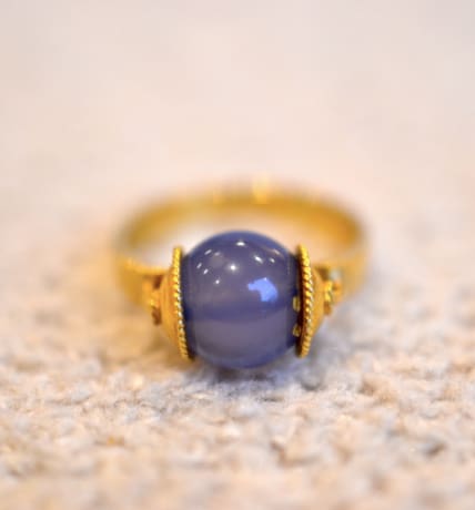 bague boule de calcedoine bleue