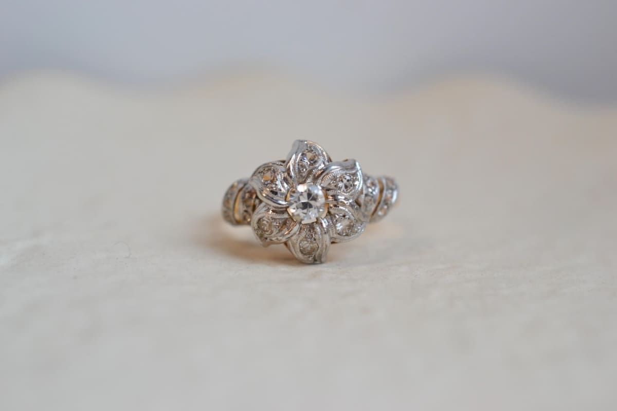 bague fleur 2 ors oxydes