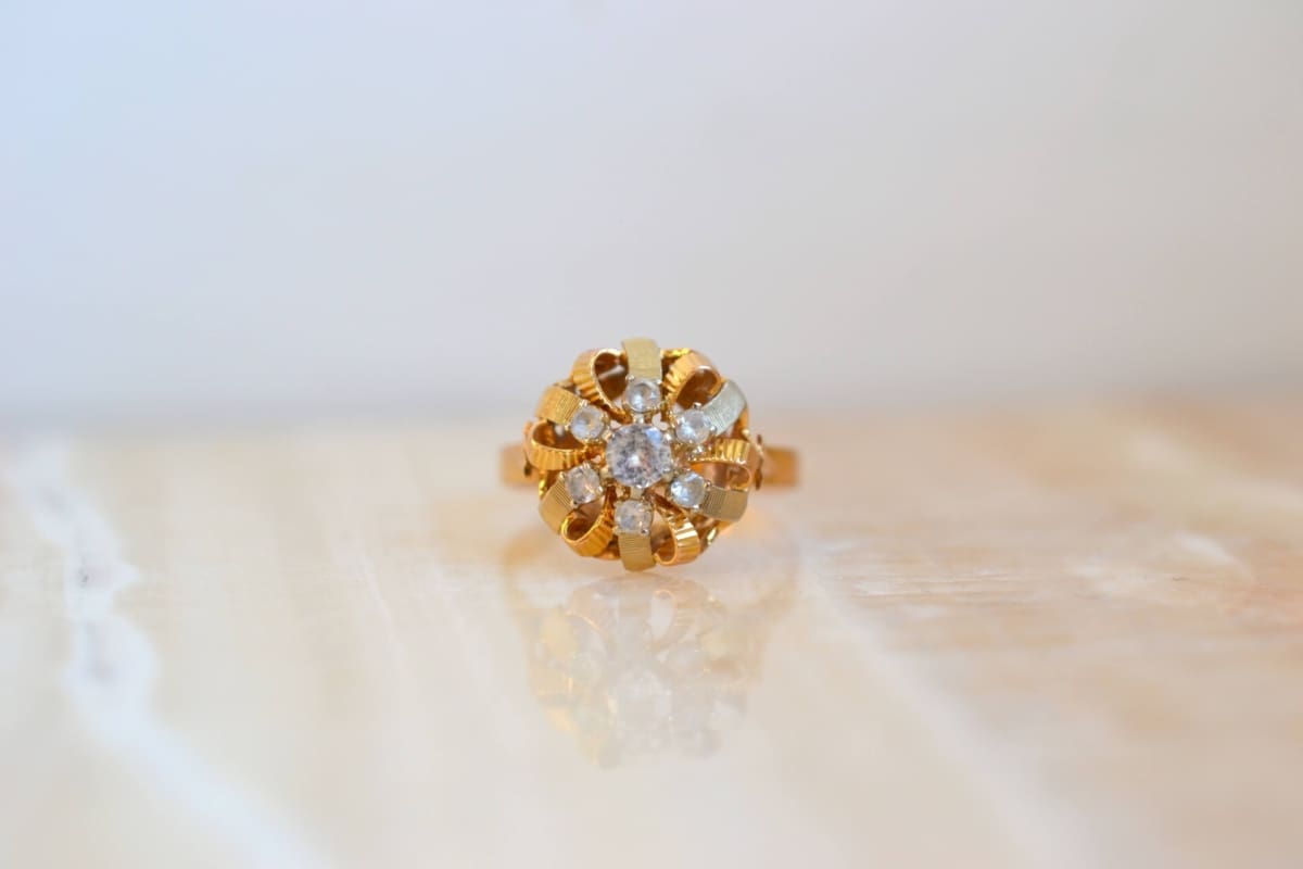 bague fleur 2 ors striee oxydes