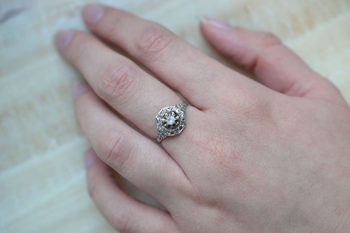 bague fleur octogonale art deco