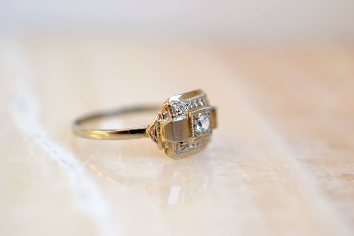bague geometrique art deco oxyde