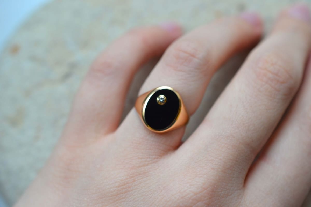bague plaque onyx diamant