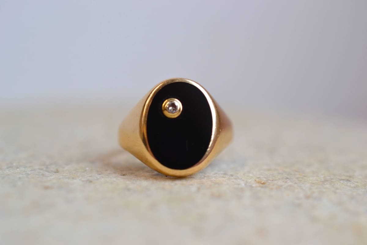 bague plaque onyx et diamant