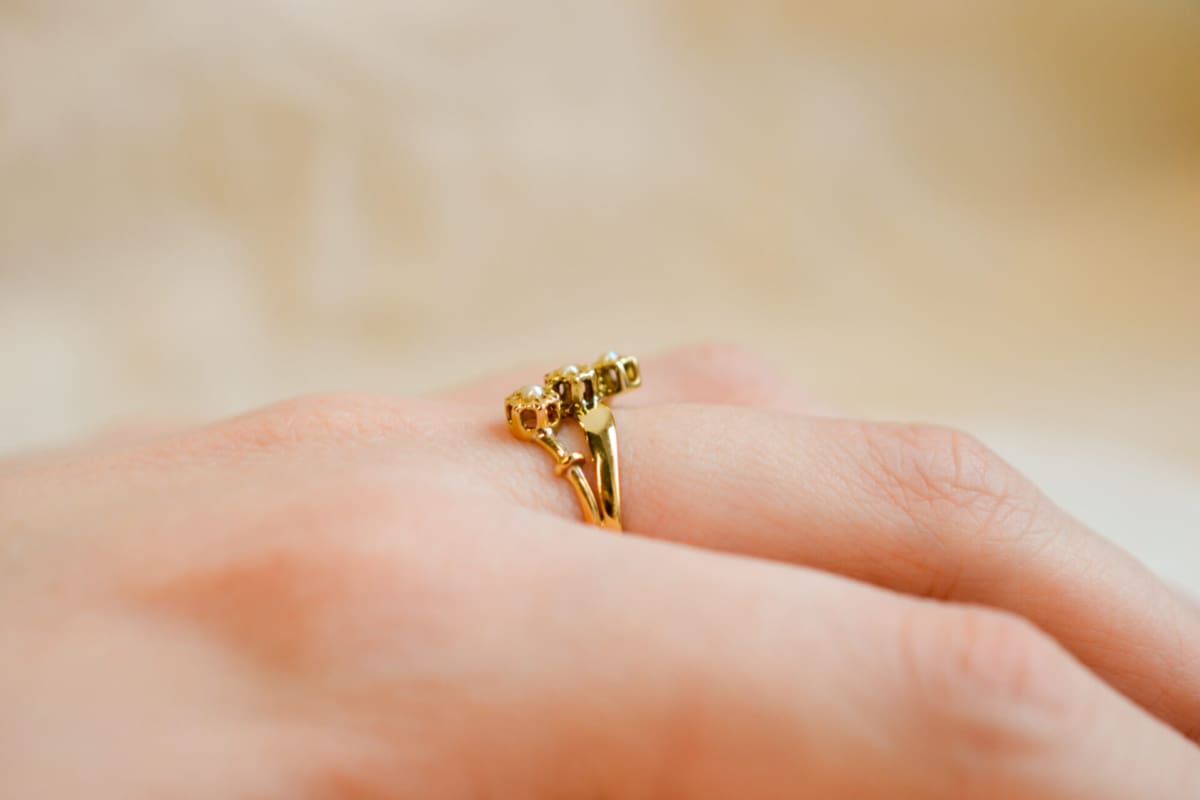 Bague de fiançailles Vintage en Or jaune 18 carats ornée d'une trilogie de Perles