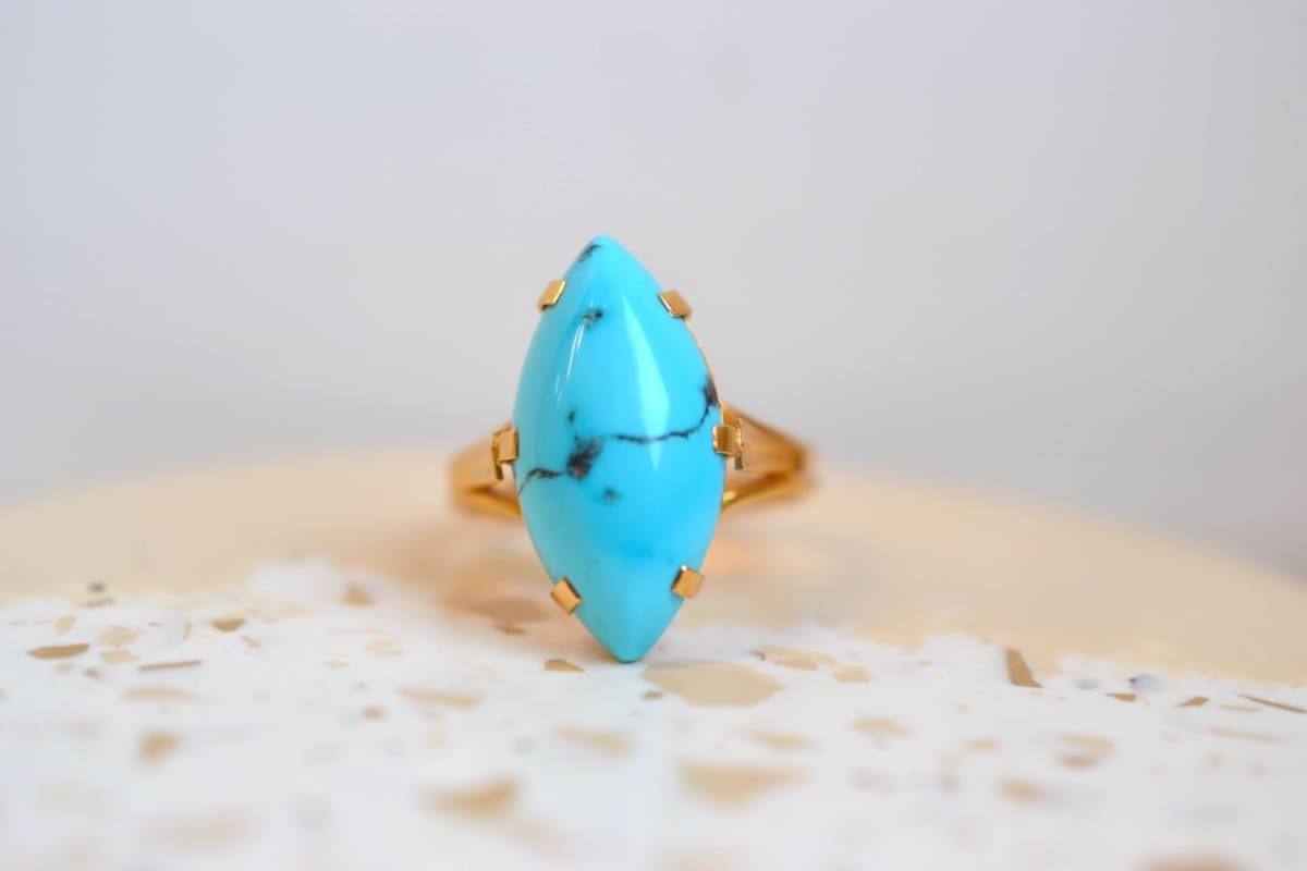 bague marquise cabochon turquoise