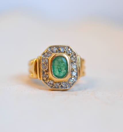 bague octogonale emeraude diamants