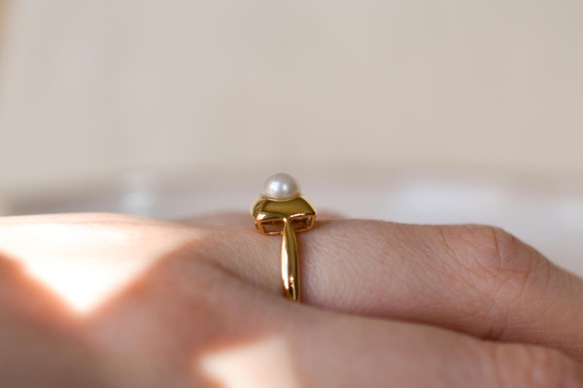 Bague de fiançailles Vintage en Or jaune 18 carats ornée d'une Perle
