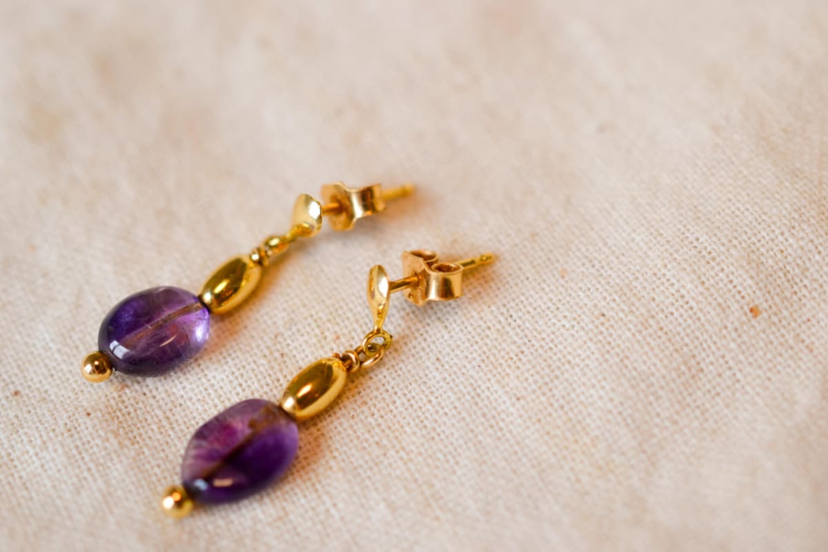 Pendants d'oreilles Vintage en Or jaune 18 carats ornés d'Améthystes