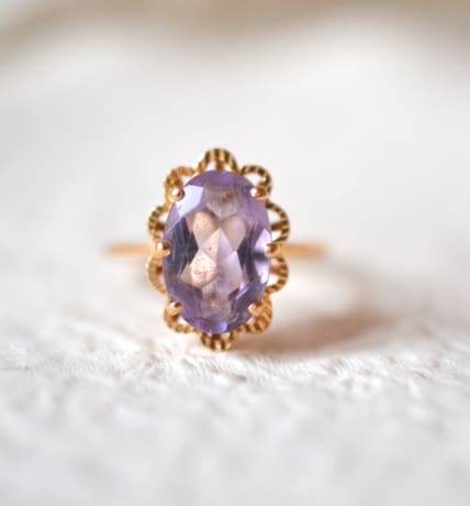 bague amethyste decor fleur ajoure