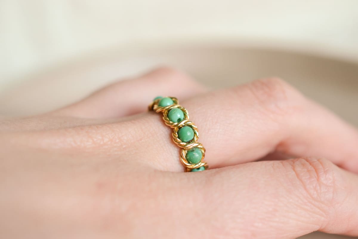 Bague de fiançailles Vintage en Or jaune 18 carats ornée de Turquoises