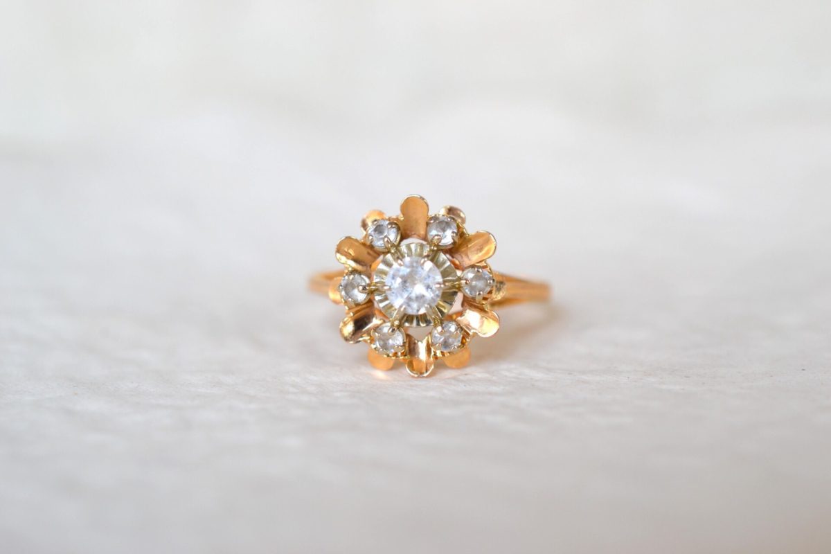 Bague fleur art deco oxydes