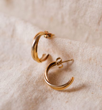 Demi créoles en Or jaune et Or blanc 18 carats