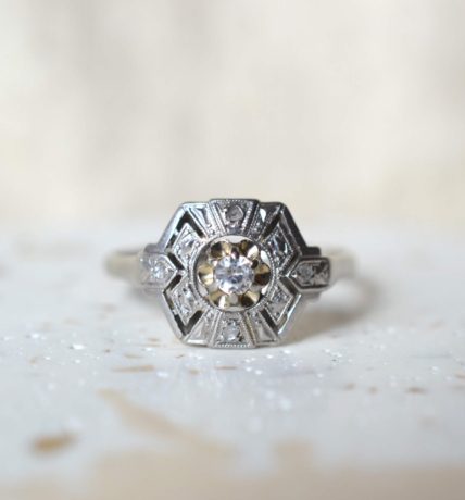 bague art deco diamant et oxydes