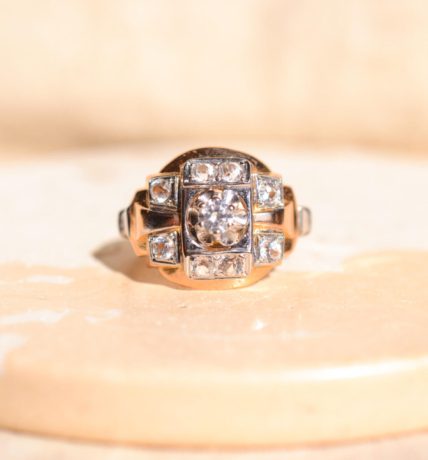 Bague Art Déco en Or jaune 18 carats sertie d'Oxydes