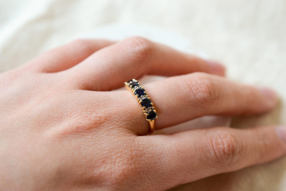 Bague de fiançailles Vintage en Or jaune 18 carats ornée de Saphirs et Diamants