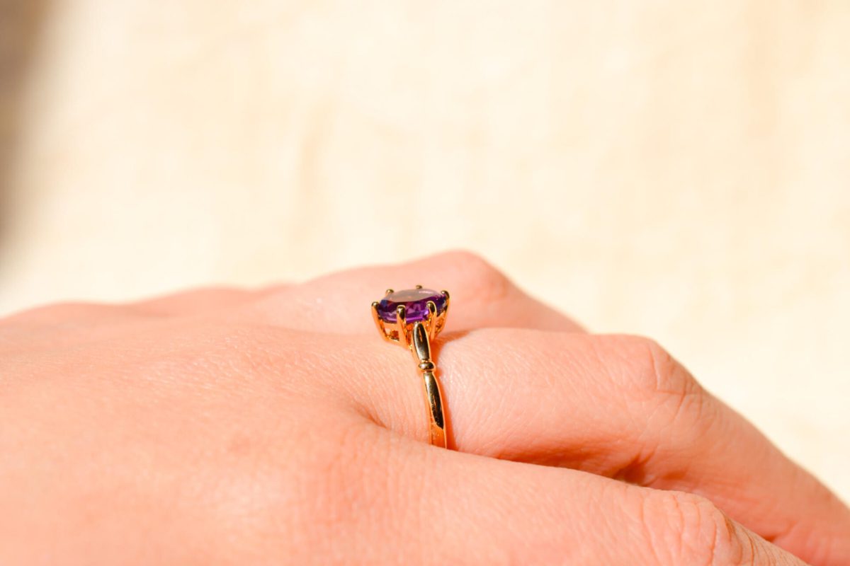 Bague de fiançailles Vintage en Or jaune 18 carats sertie d'une Améthyste