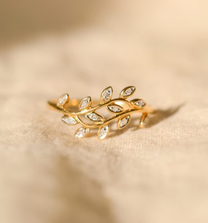 Bague feuilles en Or jaune 18 carats sertie de Diamants