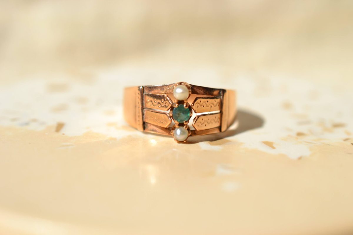 bague doublet grenat verre et perles