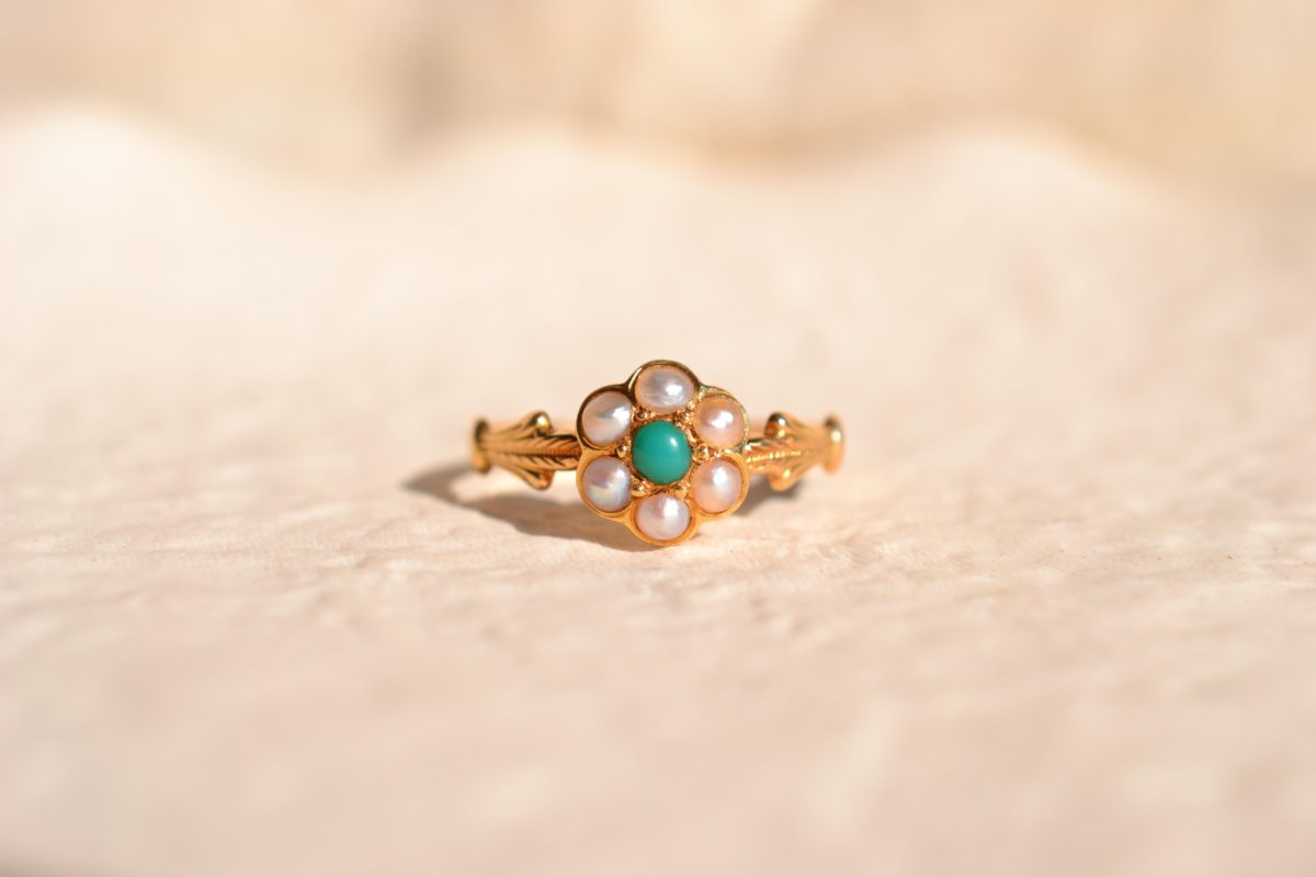 bague fleur perles et turquoises