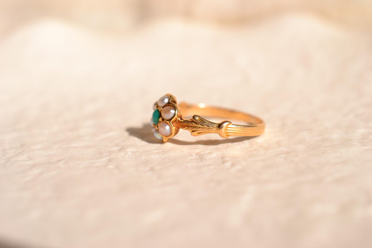 bague fleur turquoise perles