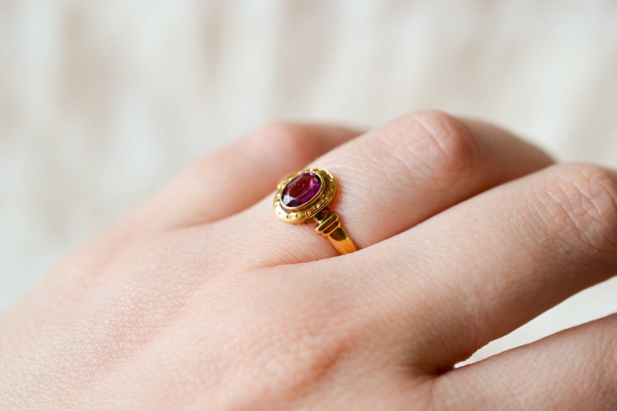 Bague de fiançailles Vintage en Or jaune 18 carats sertie d'une Améthyste