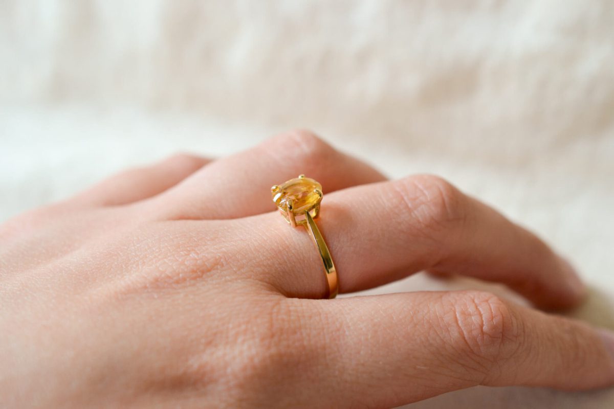 Bague de fiançailles Vintage en Or jaune 18 carats sertie d'une Citrine