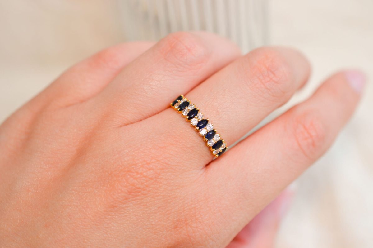 Bague de fiançailles en Or jaune 18 carats sertie de Saphirs et d'Oxydes