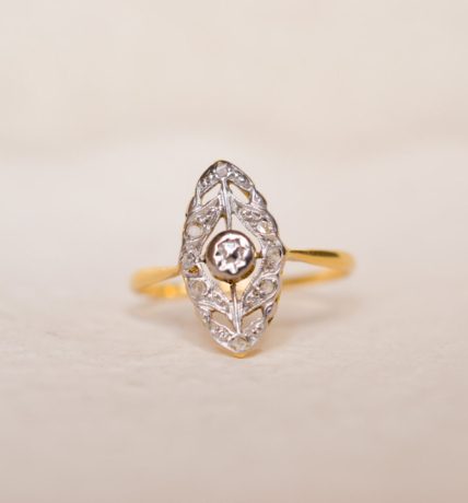 Bague Navette Art Déco Diamants