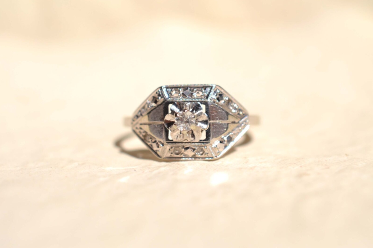 bague art deo or blanc