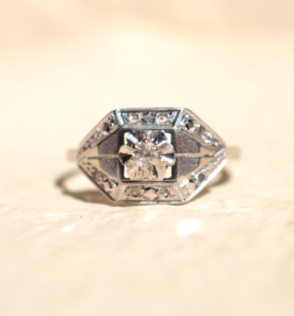 bague art deo or blanc