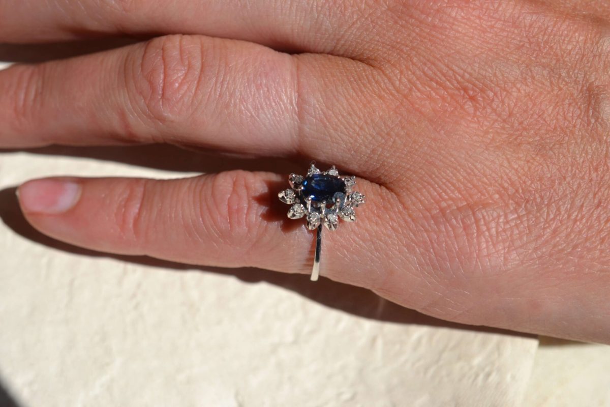 bague marguerite or blanc vintage