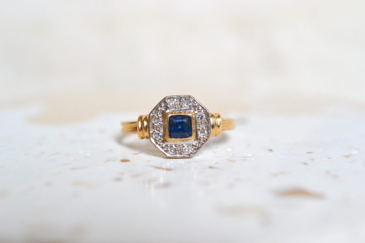 bague octogonale saphir et diamants