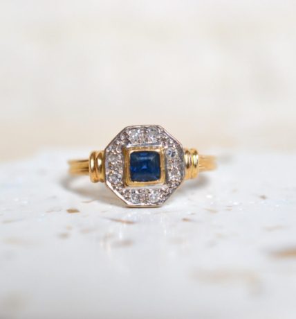 bague octogonale saphir et diamants