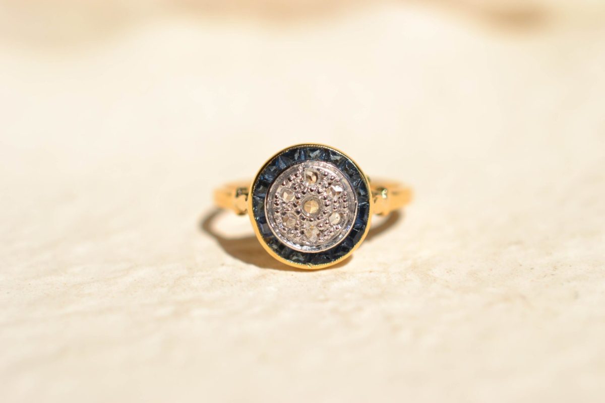 bague ronde art deco saphir diamants