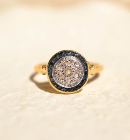 bague ronde art deco saphir diamants