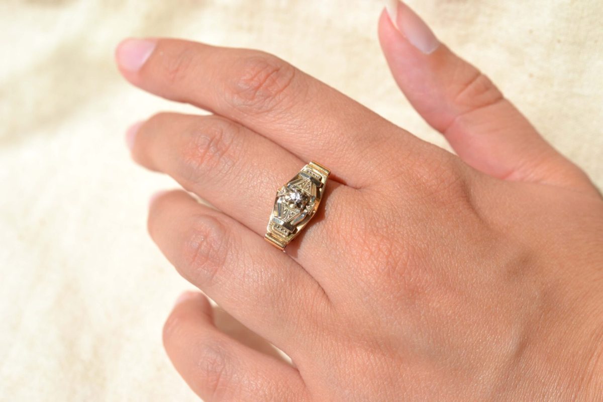 bague art deco 2 ors oxyde