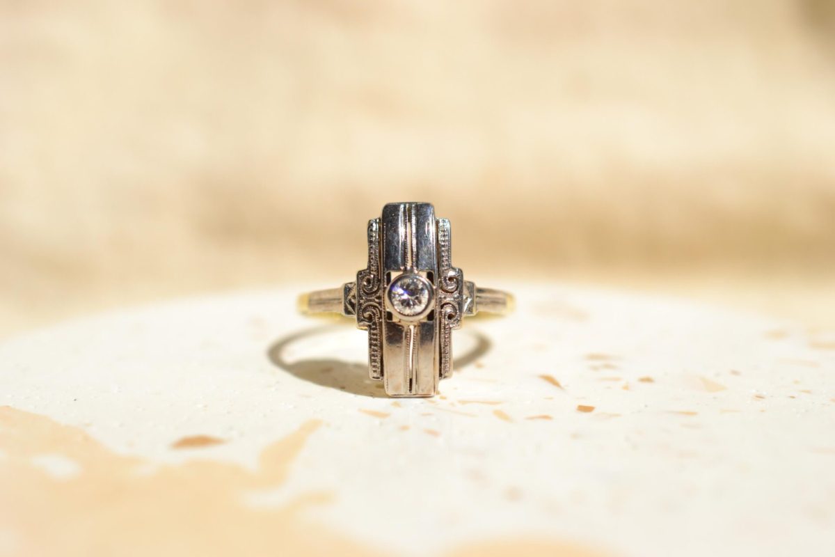 bague art deco or blanc vintage
