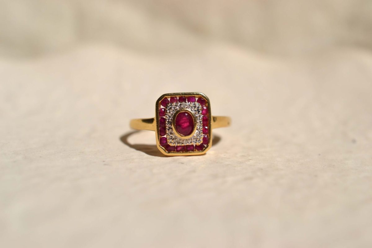 bague octogonale rubis diamants