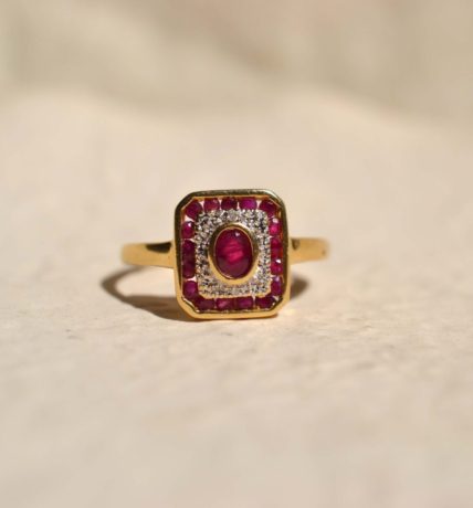 bague octogonale rubis diamants
