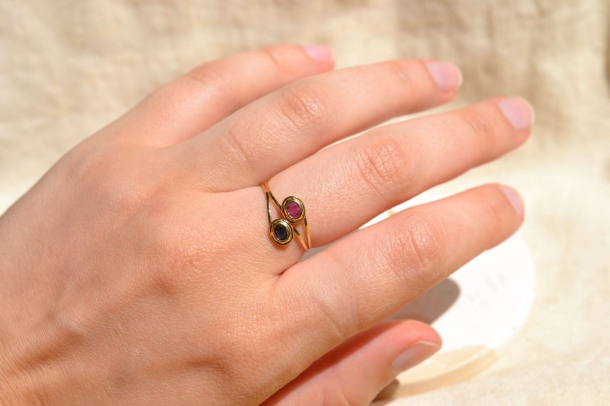 bague vintage toi et moi rubis et saphir