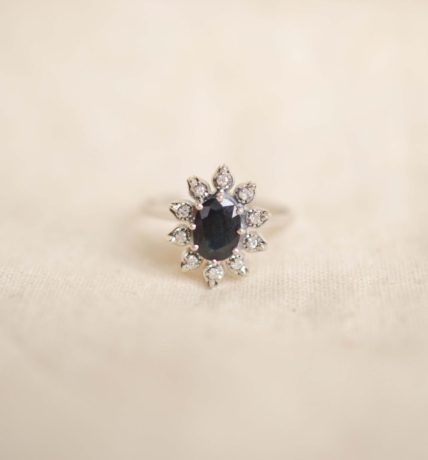 Bague Marguerite Or Blanc Saphir