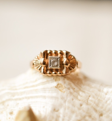 Bague Art Déco Oxyde éventails et billes