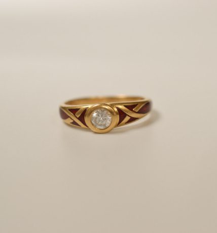 Bague jonc oxyde et émail rouge guilloché