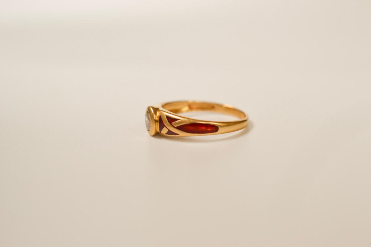 Bague jonc oxyde et émail rouge guilloché