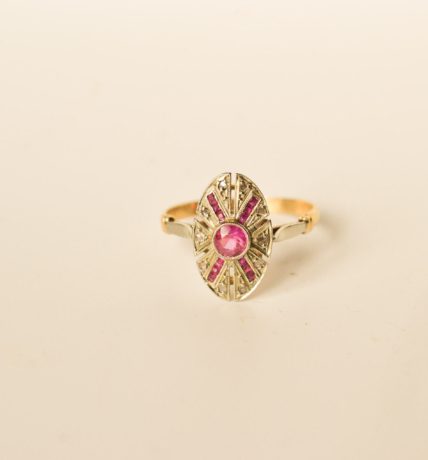 Bague Rubis Synthétique Verneuil et Diamants