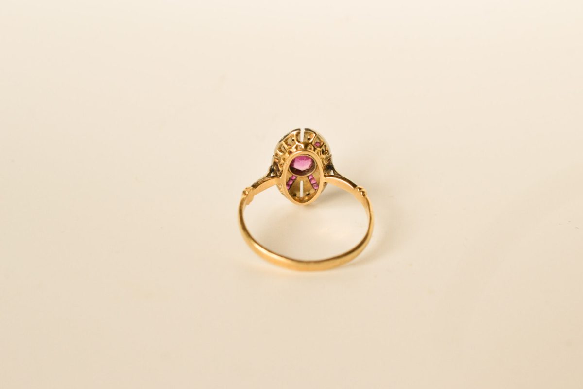 Bague Rubis Synthétique Verneuil et Diamants